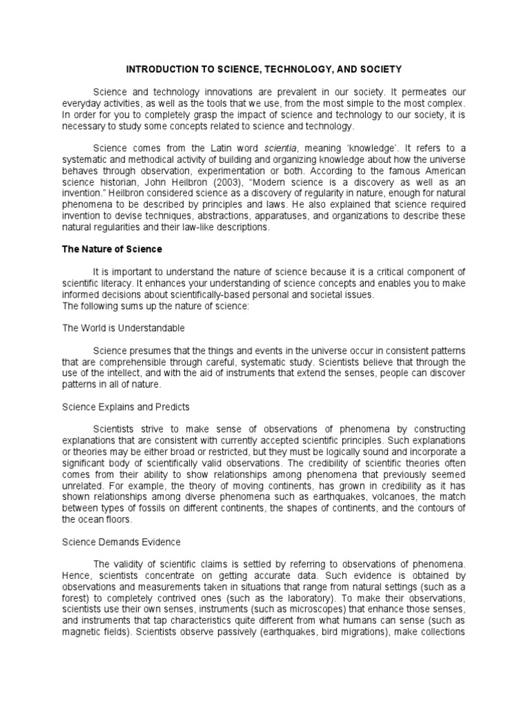 Module 1 Section 1 Introduction To Science, Technology and Society ...