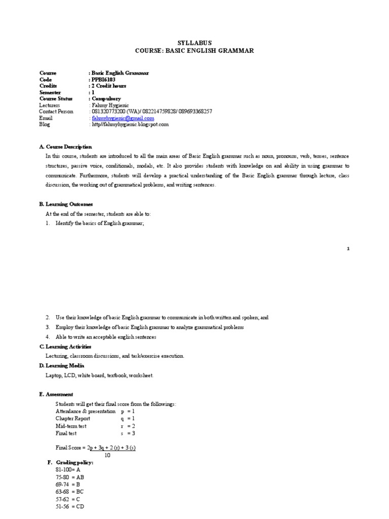 Basic English Grammar Syllabus | PDF | Adjective | Linguistic Morphology