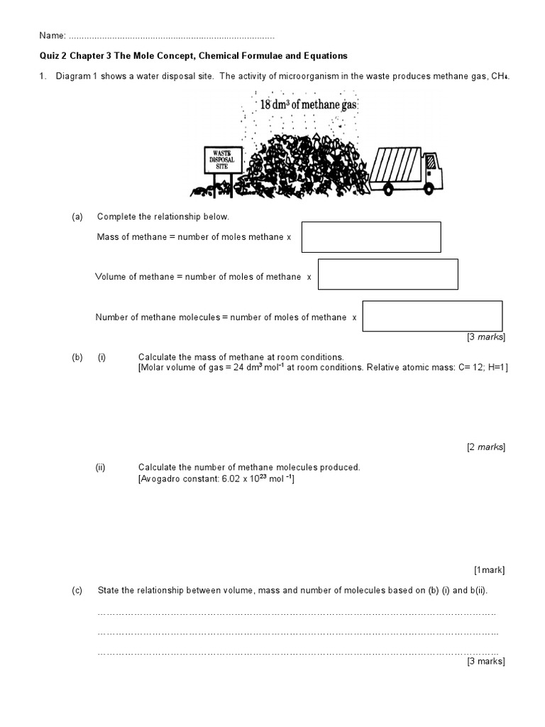 Quiz 2 Chapter 3 The Mole Concept, Chemical Formulae and Equations ...