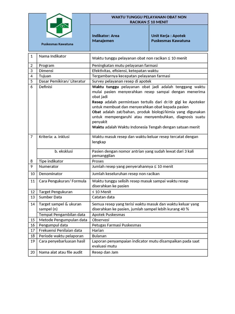 Waktu Tunggu Resep Obat Non Racikan | PDF