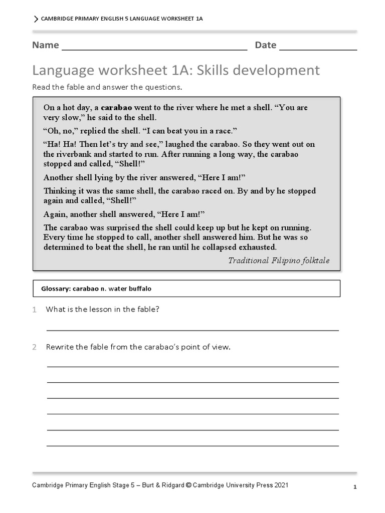 Language Worksheet 1A: Skills Development: Name Date | PDF | Poetry