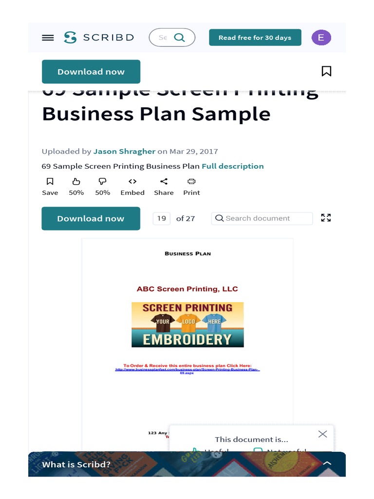 69 Sample Screen Printing Business Plan Sample PDF Scribd Written