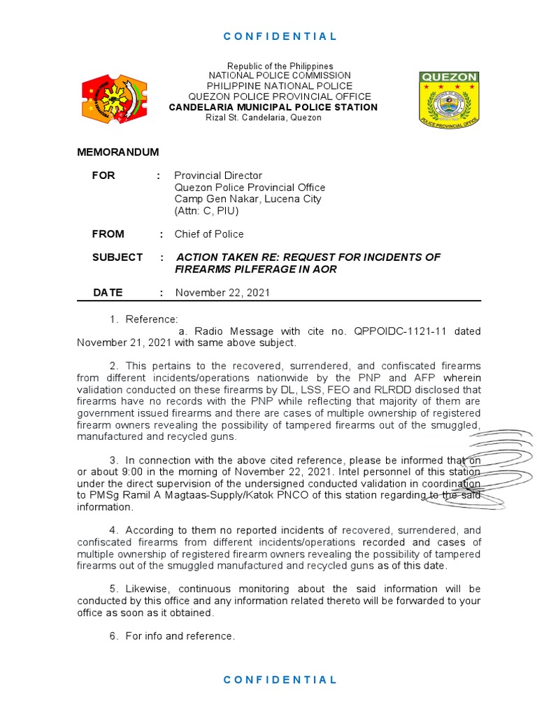 Firearms Pilferage Incident Report | PDF | National Security | Crime ...