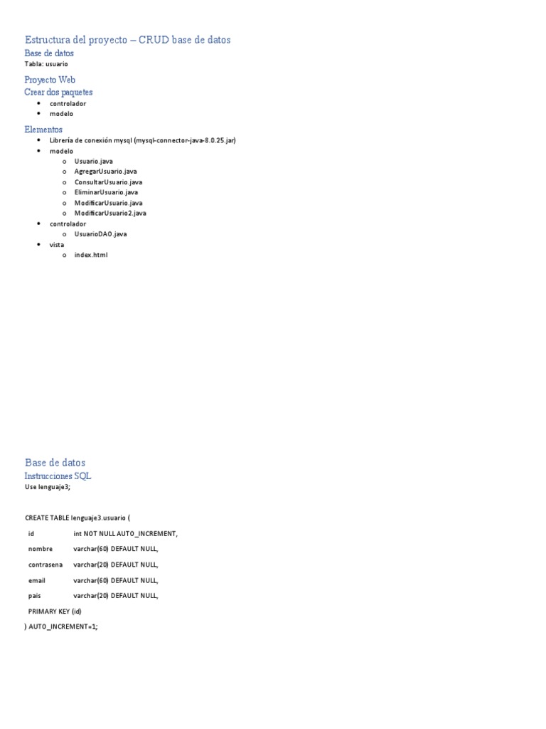 CRUD de Usuarios en Proyecto Web | PDF | Java (lenguaje de programación ...