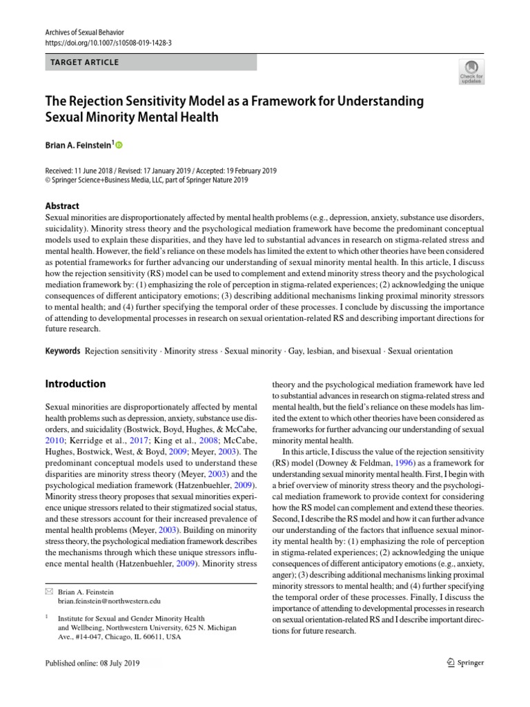 The Rejection Sensitivity Model As A Framework For Understanding Sexual ...