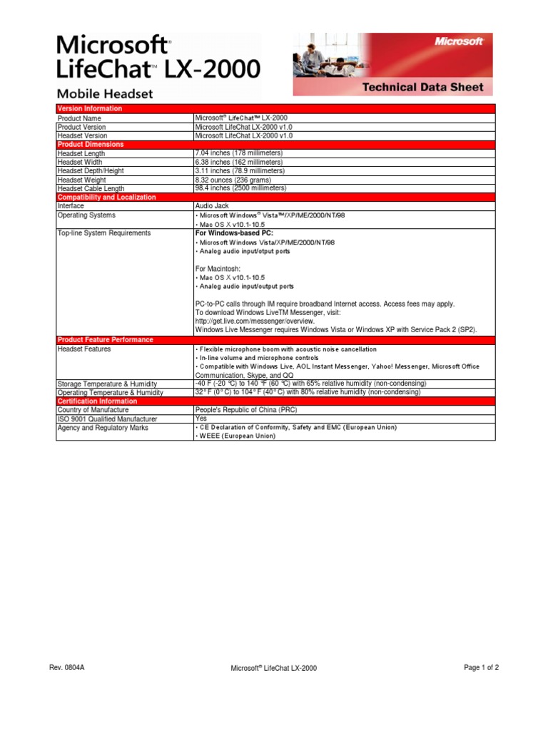 TDS LifeChatLX-2000 0804A | PDF | Microsoft Windows | Windows Xp