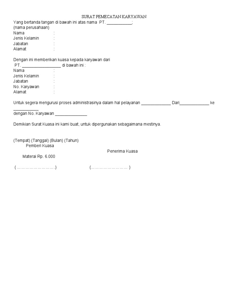 Surat Pemecatan Karyawan Mencuri | PDF