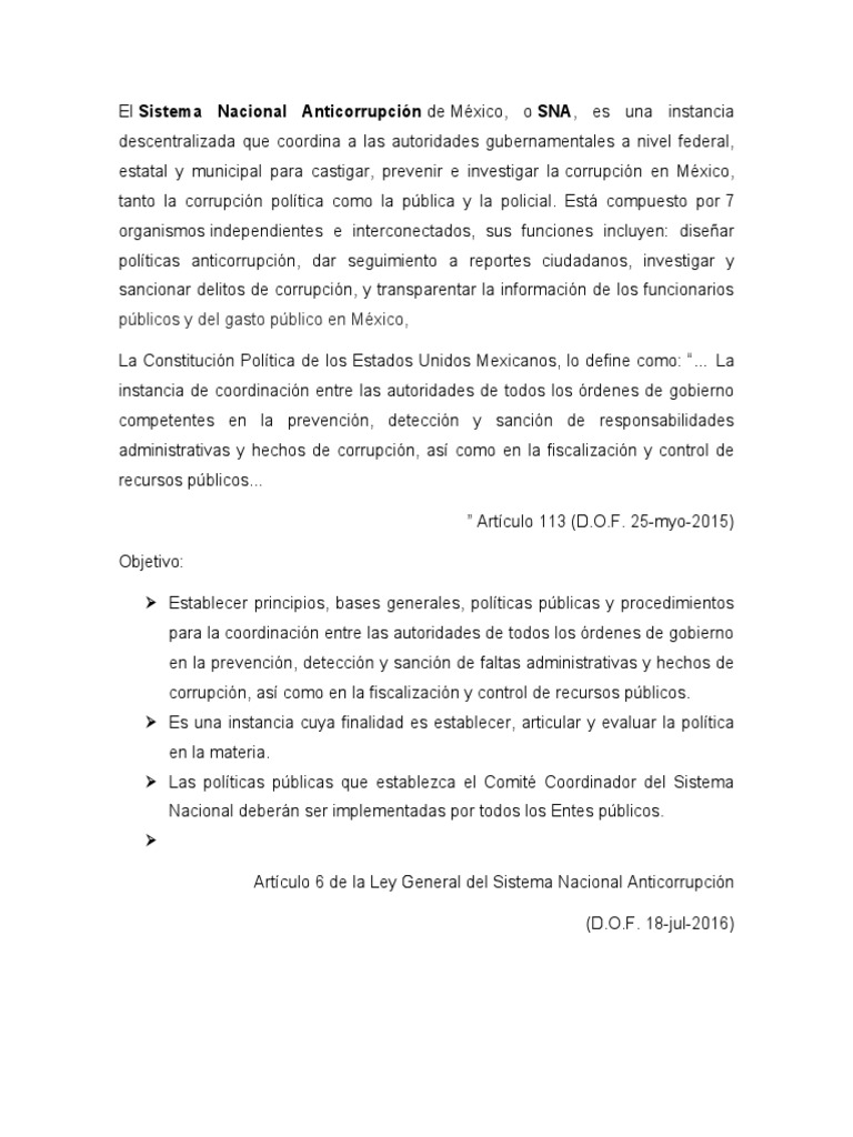 Sistema Nacional Anticorrupción en México | PDF | Corrupción política ...