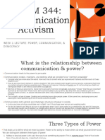 COMM 344: Communication Activism: Week 1 Lecture: Power, Communication, & Democracy