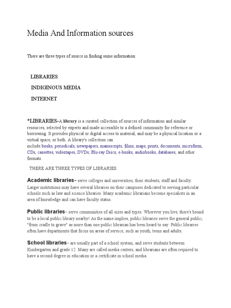 Media and Information Sources | PDF | Libraries | Communication
