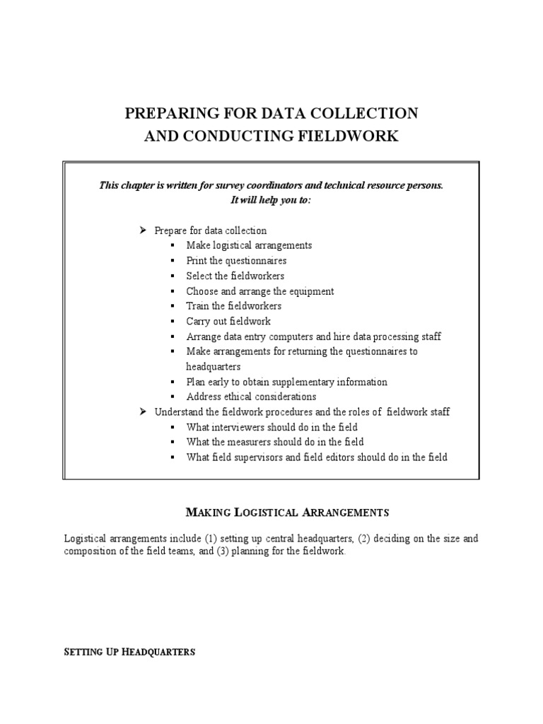 Fieldwork Preparation and Logistics | PDF | Survey Methodology ...