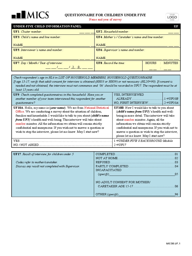 MICS6 Questionnaire For Children Under Five 20200714 | PDF | Vegetables ...