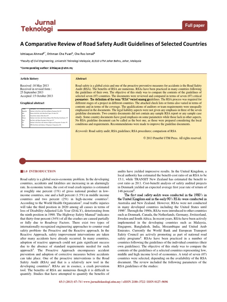 A Comparative Review of Road Safety Audit Guidelin | PDF | Audit | Road ...