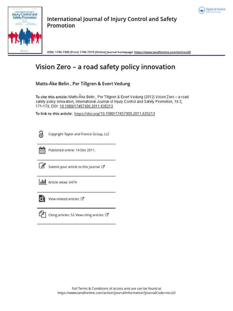 Vision Zero A Road Safety Policy Innovation | PDF | Safety | Policy