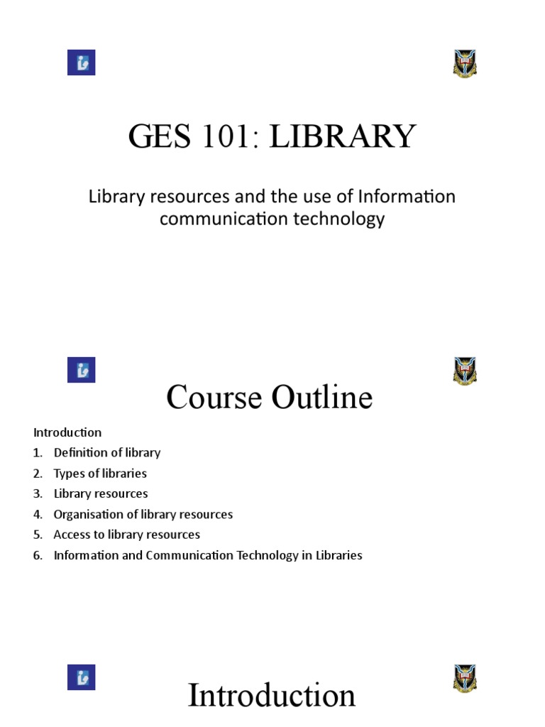Ges 101 Use of Library PDF Libraries Educational Technology