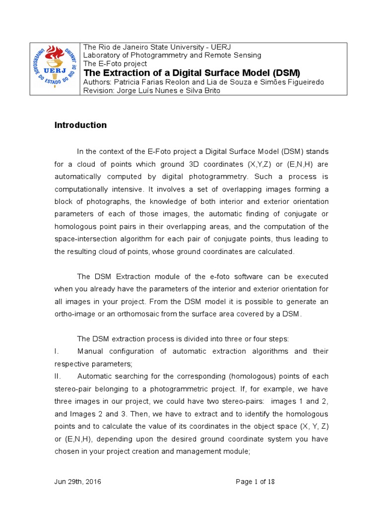 The Extraction of A Digital Surface Model (DSM) : Jun 29th, 2016 Page 1 ...
