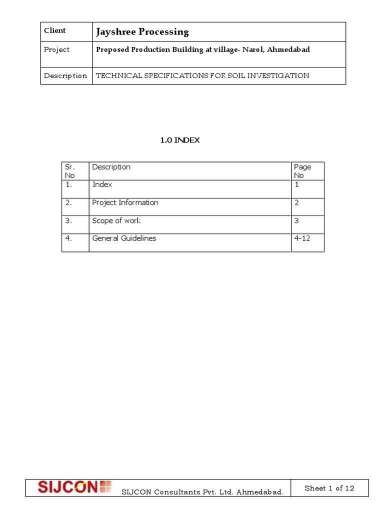 Soil Investigation Specs for Construction | PDF | Civil Engineering