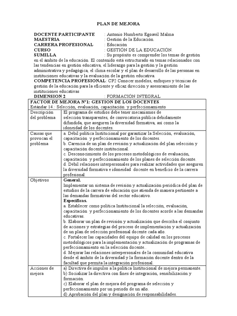 Mejora en la Gestión Docente Educativa | PDF | Maestros | Plan de estudios