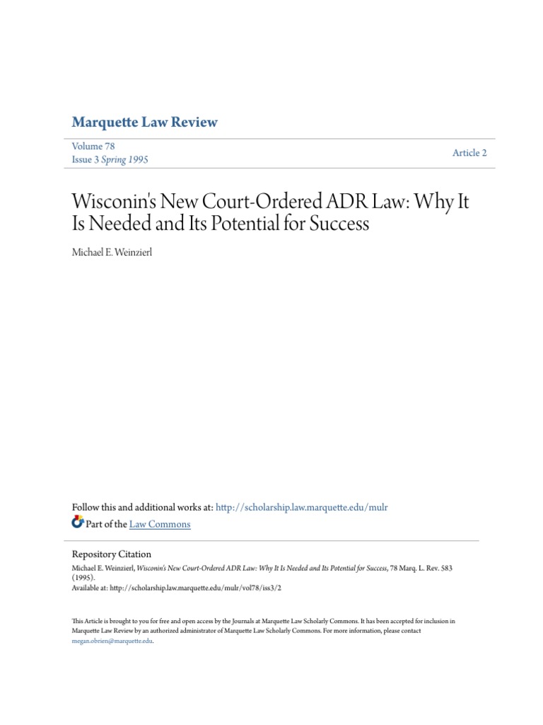 Wisconins New Court-Ordered ADR Law - Why It Is Needed and Its Po | PDF ...