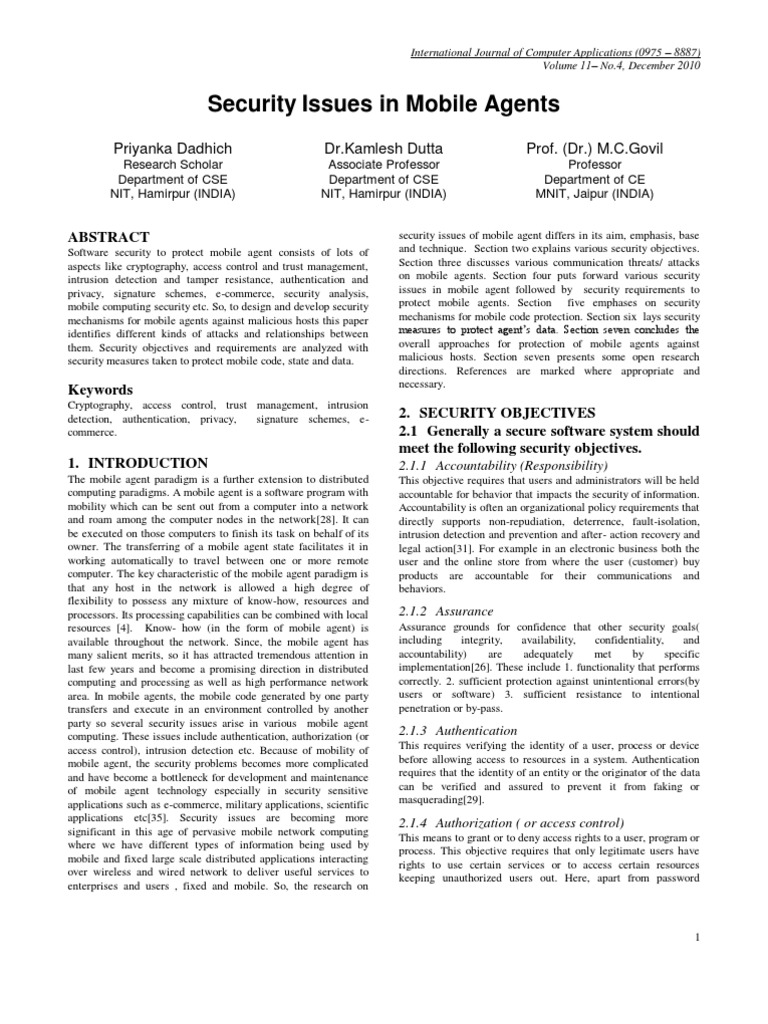 Mobile Agent Security Challenges | PDF | Computer Security | Security