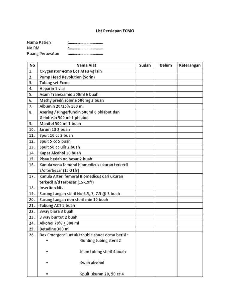 List Persiapan ECMO PDF