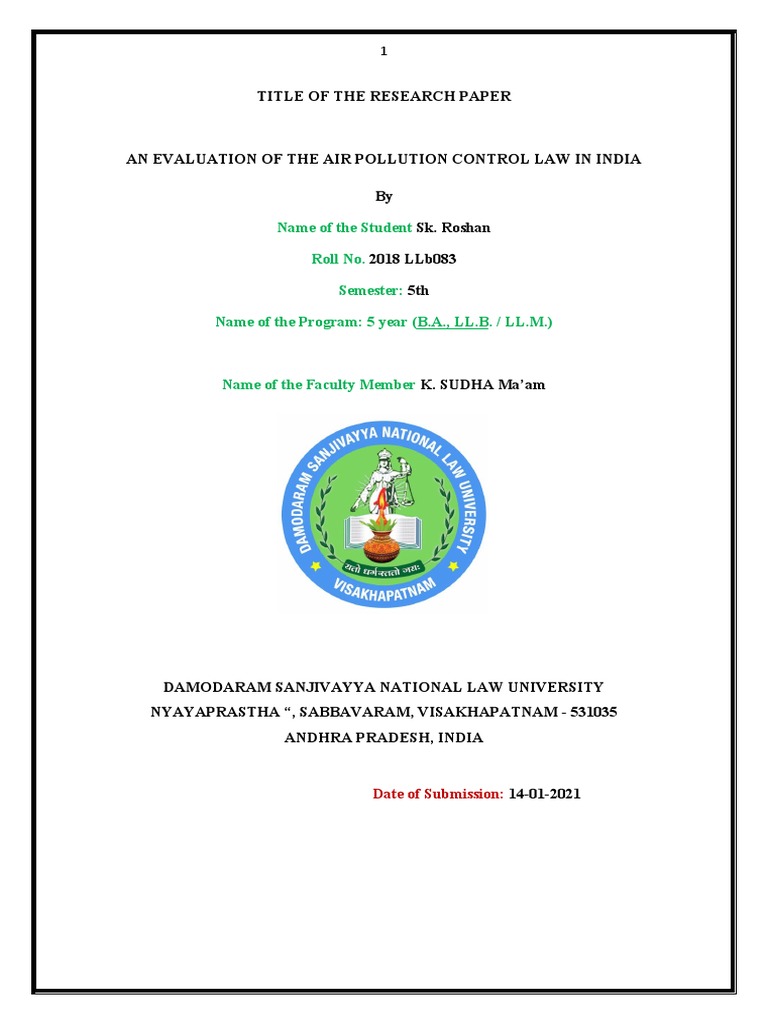 Environmental Law Research Paper PDF Combustion Air Pollution