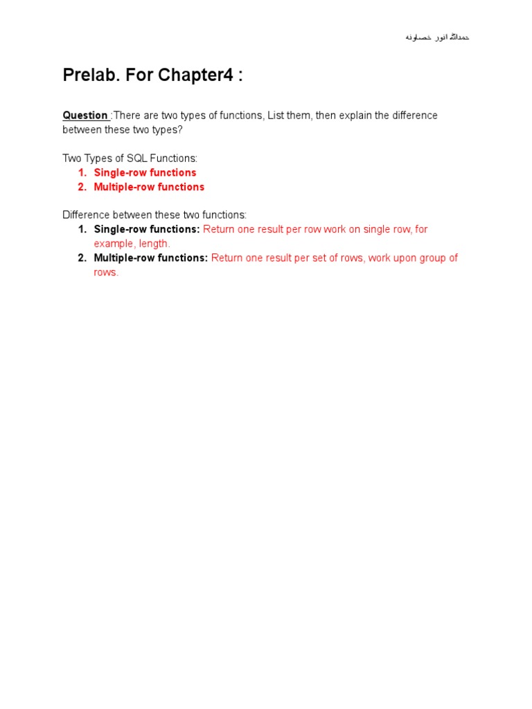 SQL Functions: Single vs. Multiple Row | PDF