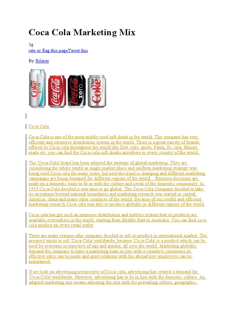 Coca Cola Marketing Mix PDF The Coca Cola Company Coca Cola