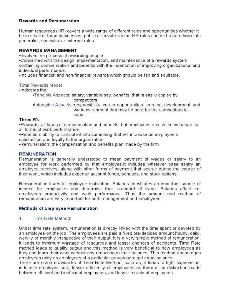 Rewards and Remuneration | PDF | Compensation And Benefits | Salary