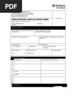 Employment Application Form: Application For The Post of