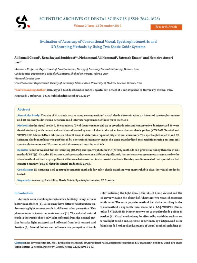 Evaluation of Accuracy of Conventional Visual, Spectrophotometric and