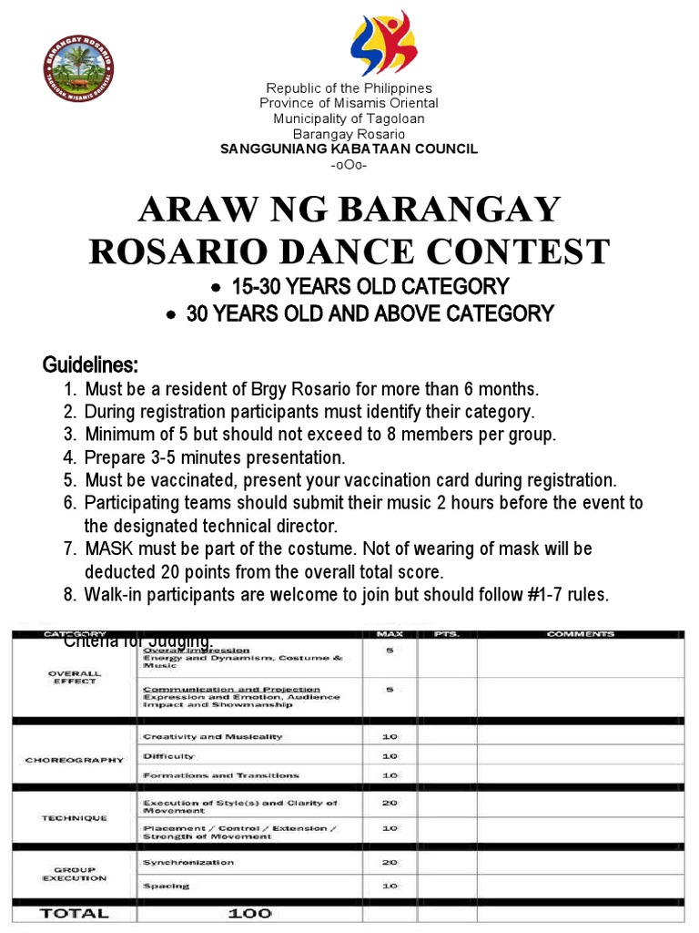 Araw NG Barangay Rosario Dance Contest | PDF