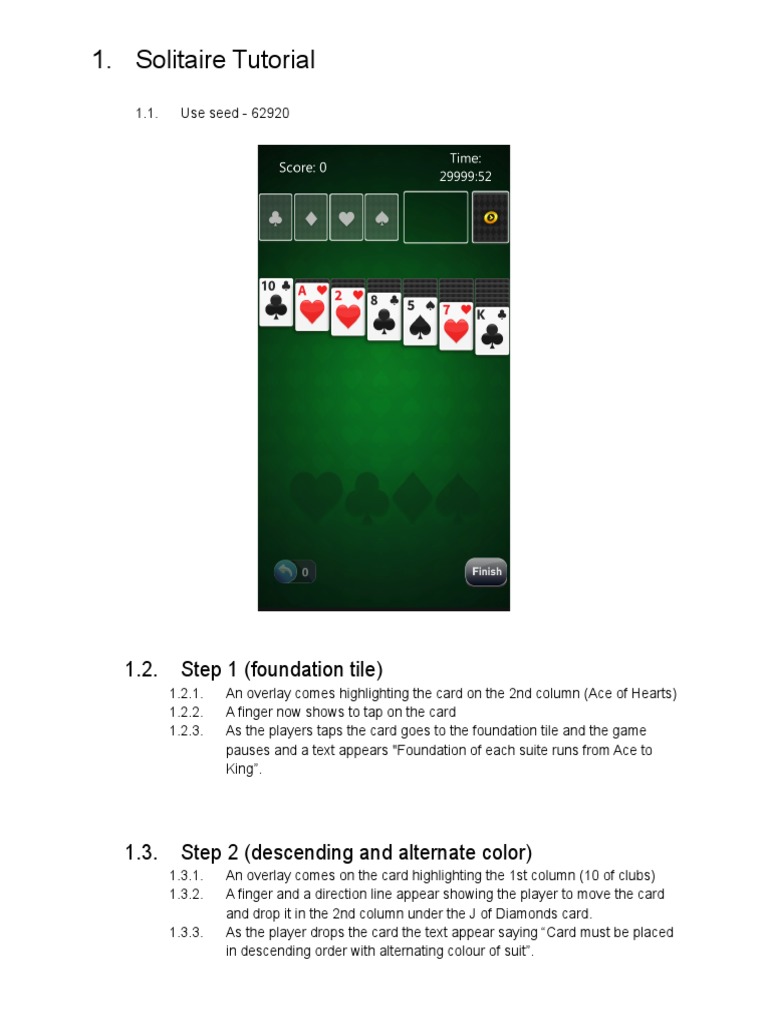 Solitaire Tutorial: 1.2. Step 1 (Foundation Tile) | PDF | Sports ...