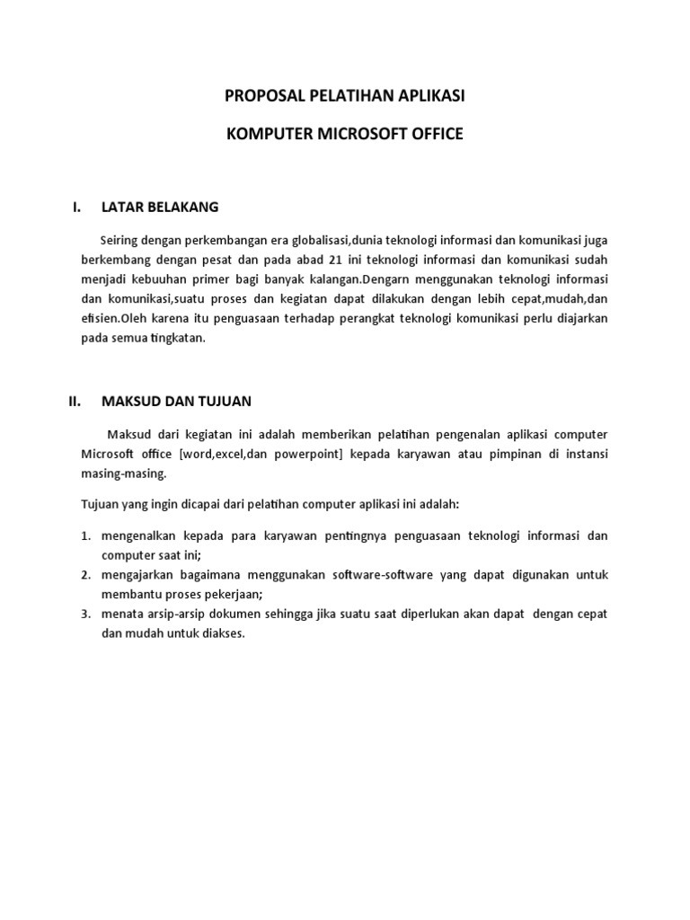 Proposal Pelatihan Aplikasi Komputer Microsoft Office-1 | PDF | Seni ...