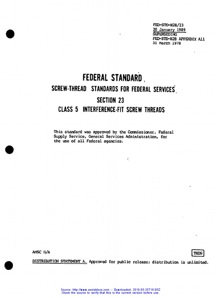 FEDSTDH2823 Screw Thread Standards For Federal Services Section 23