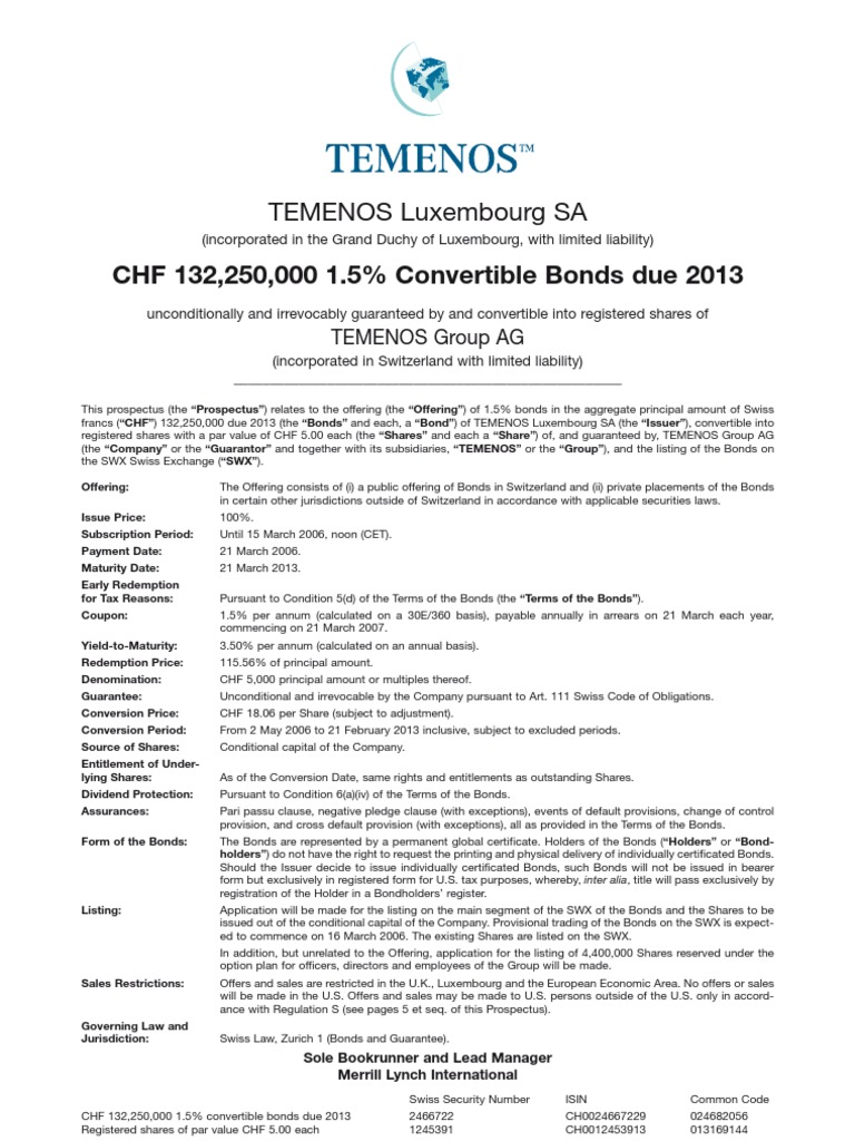 Convertible Bond Prospectus PDF Bonds (Finance) Securities Act Of