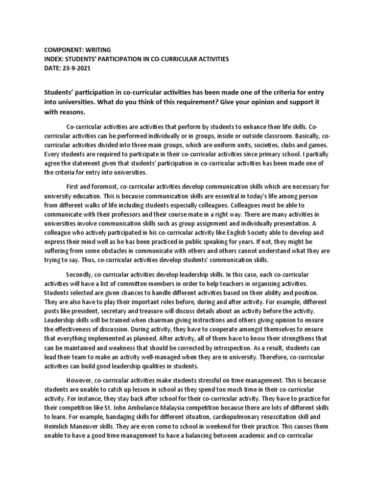 Students' Participation in Co Curricular Activities Bang Ler Ming | PDF ...