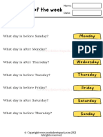 Days of The Week Worksheets Before and After