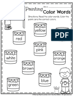 FREE Back to School Kindergarten Worksheet Painting Color Words and Lots of Other Great Printables.