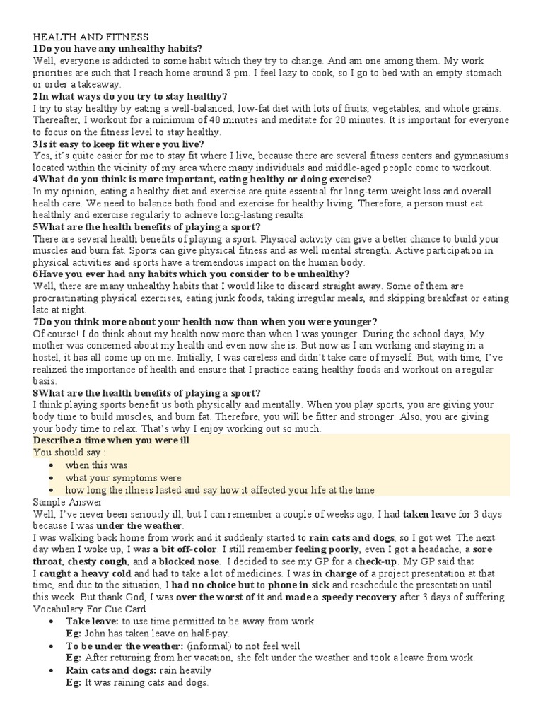 Health and Fitness Questions Answers | PDF | Physical Fitness | Employment