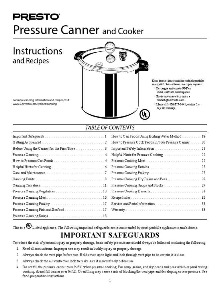 Pressure Canner Instructions PDF Pressure Cooking Canning