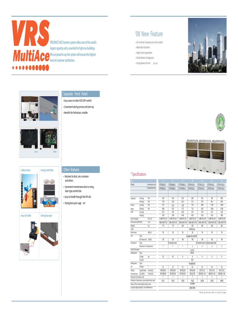 Multi V Plus II Outdoor Unit Specs | PDF | Air Conditioning | Physical ...