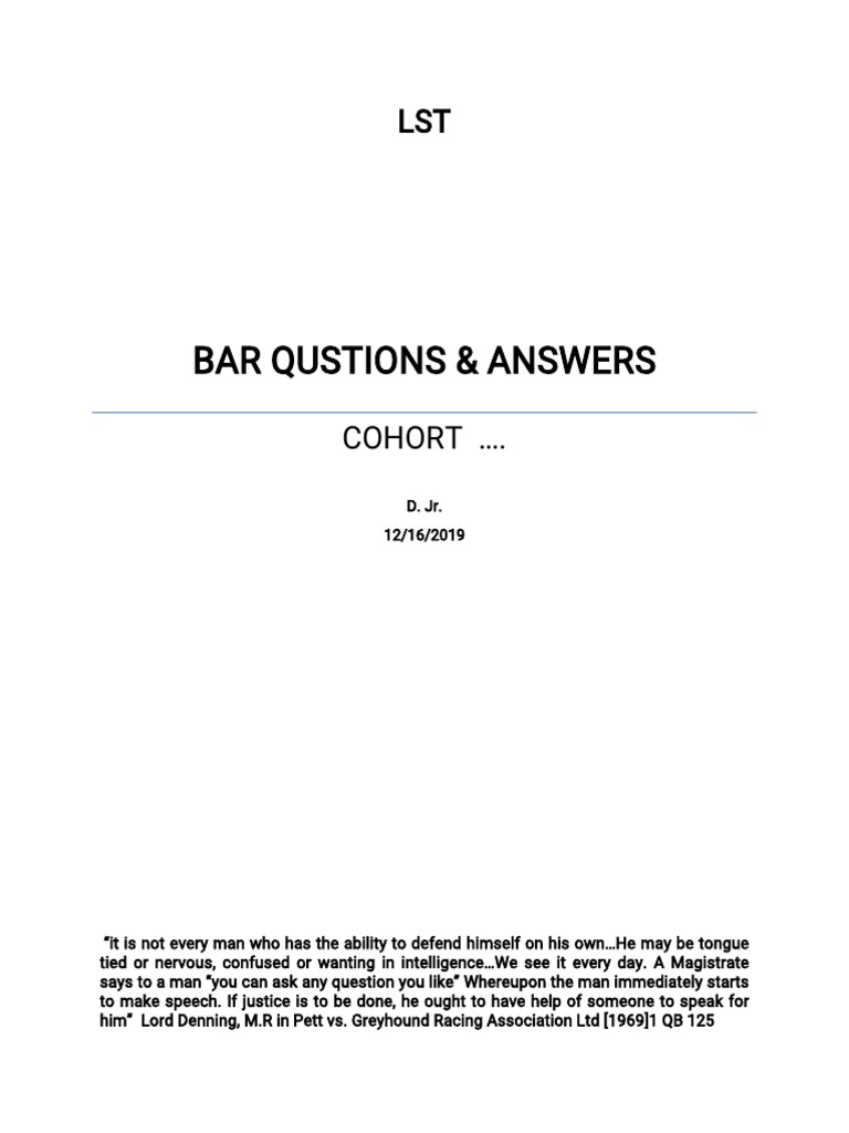 Bar Questions PDF