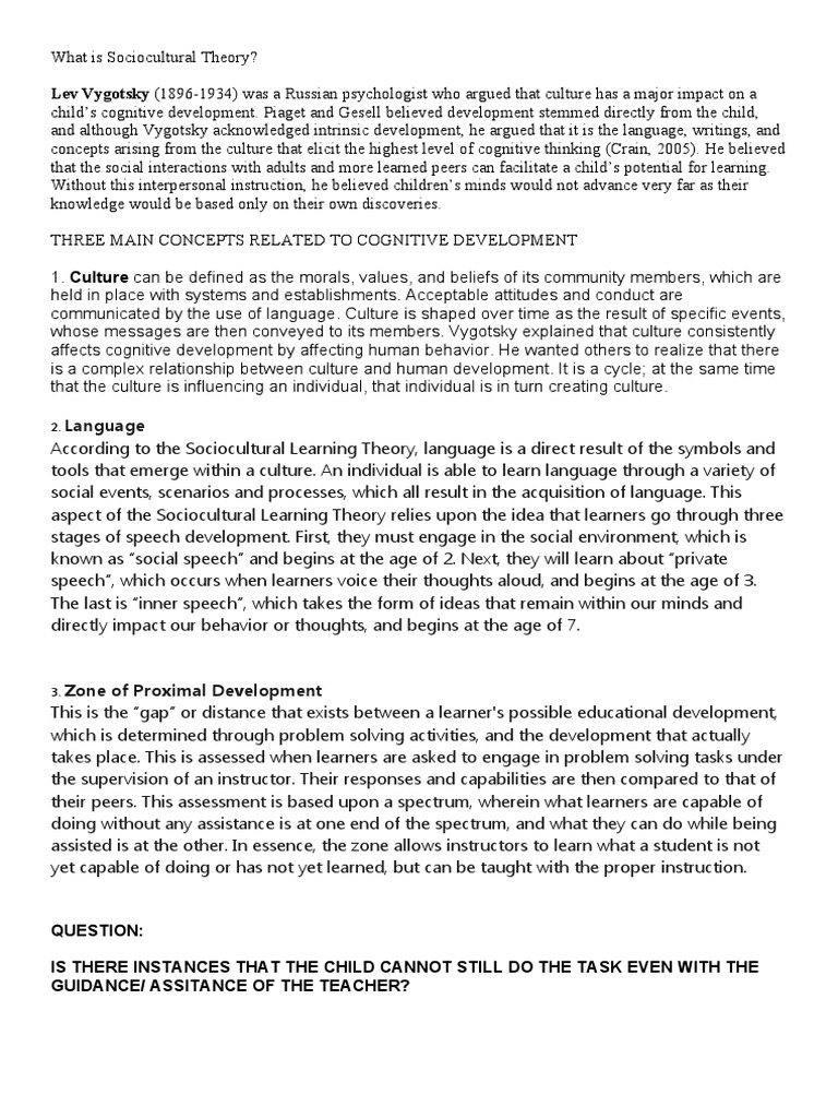 Understanding Sociocultural Theory | PDF | Cognitive Development ...