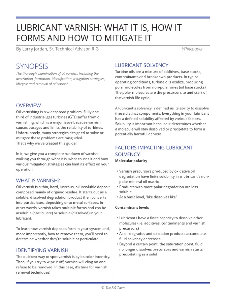 Lubricant Varnish What It Is, How It Forms and How To Mitigate It