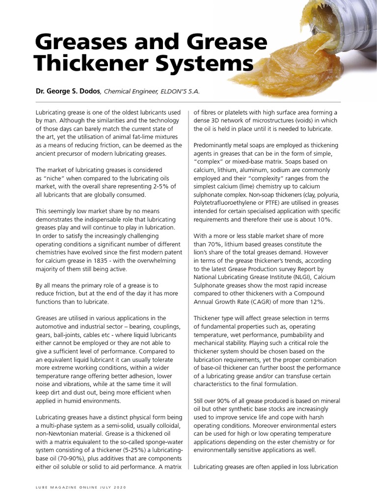 Greases and Grease Thickener Systems Dr. S. Dodos, Chemical