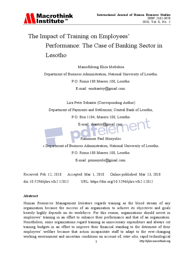 Training's Impact on Banking Performance | PDF | Employment | Innovation