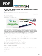 MCQ in Age Work Mixture Digit Motion Problems Part 1 Math Board Exam