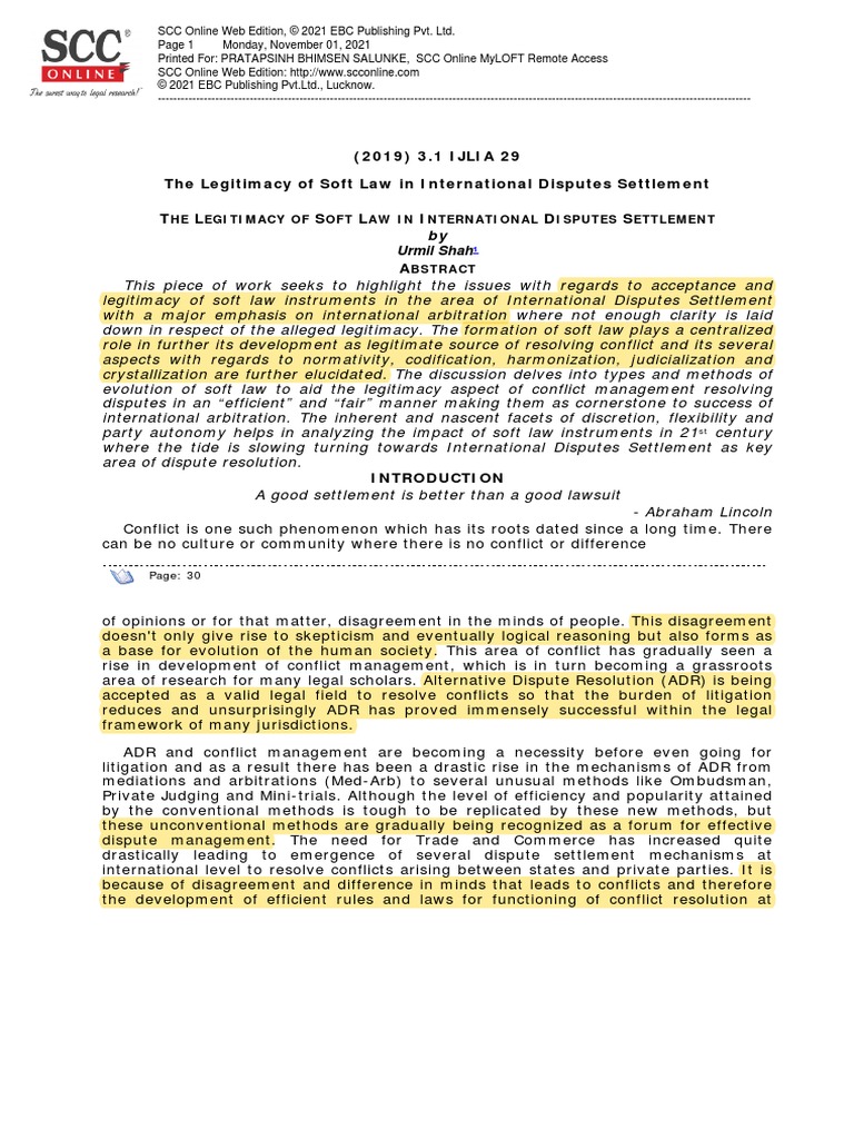 Legitimacy of Soft Law in International Law | PDF | Alternative Dispute ...