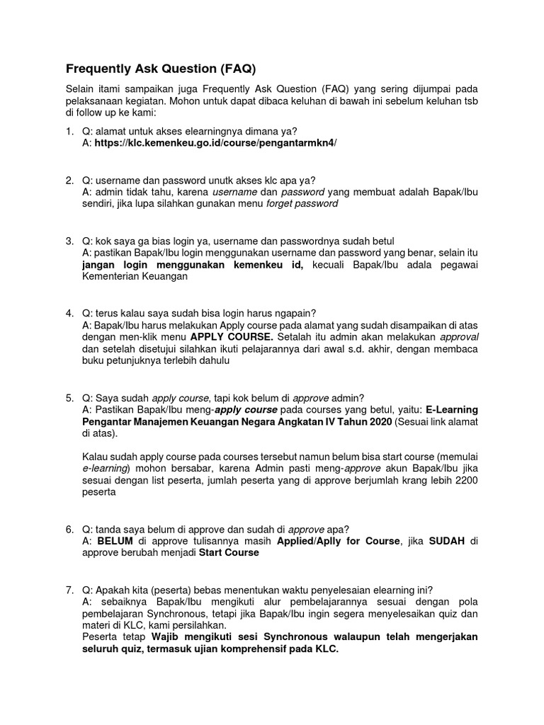 Frequently ask question mkn pdf